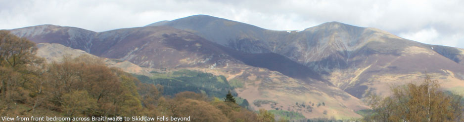 View from front bedroom across Braithwaite to Skiddaw Fells beyond.
